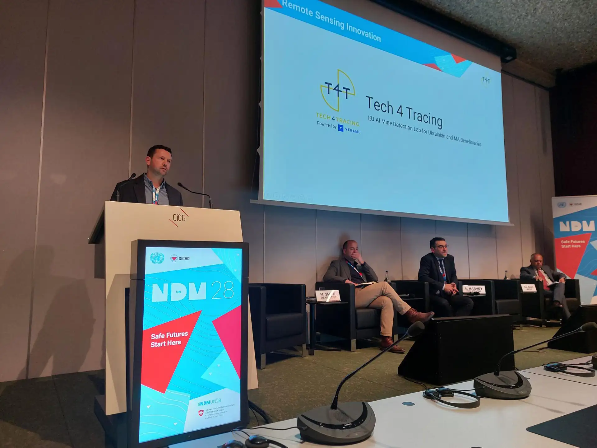 Tech 4 Tracing presented today to the 28th International Meeting of Mine Action National Directors and UN Advisers (NDM-UN28) in Geneva, as part of the side event panel "What will mine clearance look like in 2030? A strategic approach to mine action innovation."
